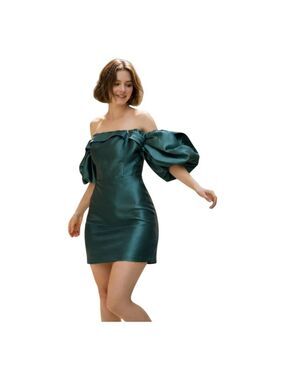 LUXXEL Green Off-Shoulder Mini Dress L
